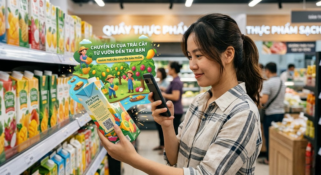 Minh họa công nghệ WebAR kể chuyện thương hiệu trên bao bì 2026